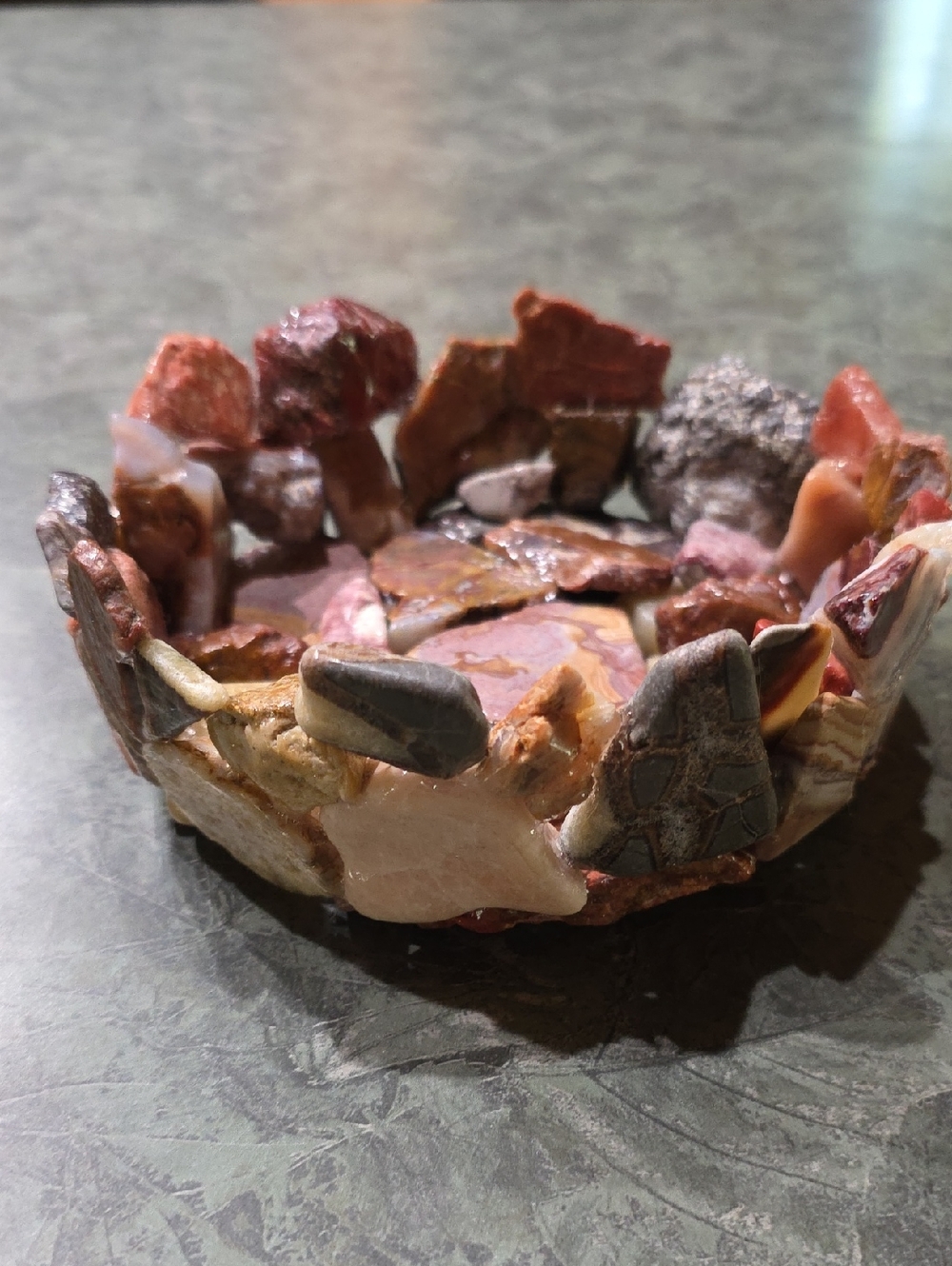 Handmade Stone Mosaic Bowl - Earthy Reds and Browns